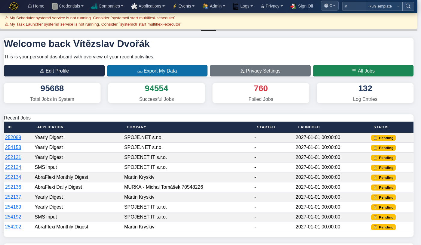 MultiFlexi dashboard